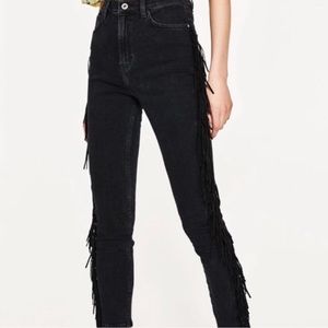 Zara side fringe black denim jeans